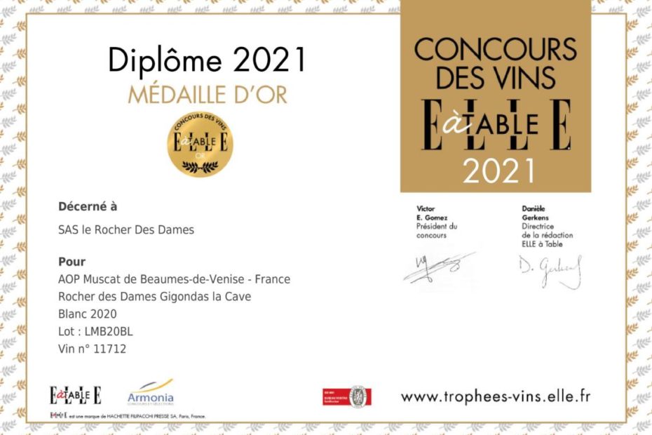 diplome medaille or 2021 concours elle a table