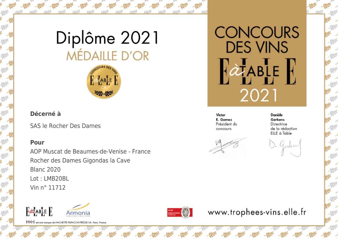 diplome medaille or 2021 concours elle a table